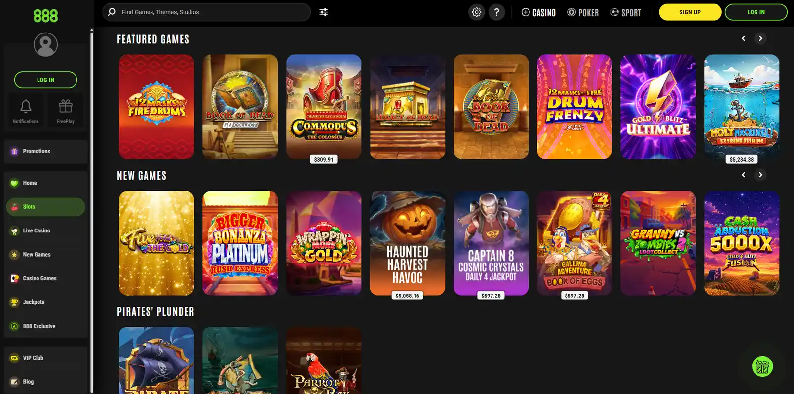 Каталог слотов 888 Casino: подборки популярных и новых игр со счётчиками джекпотов